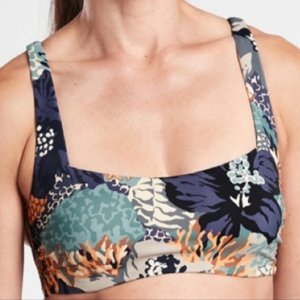 Athleta Bra Square Neck Printed Bikini Top Bora Bora Neutral Floral Print 40D/DD